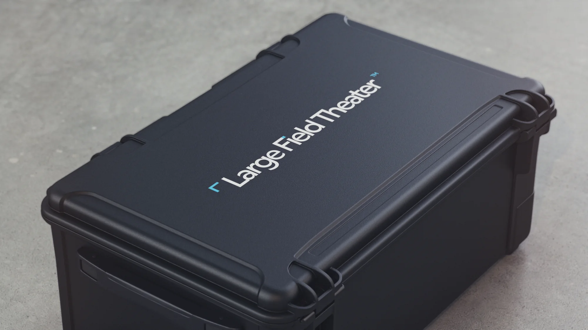 Close-up of the Large Field Theater logo on a closed case