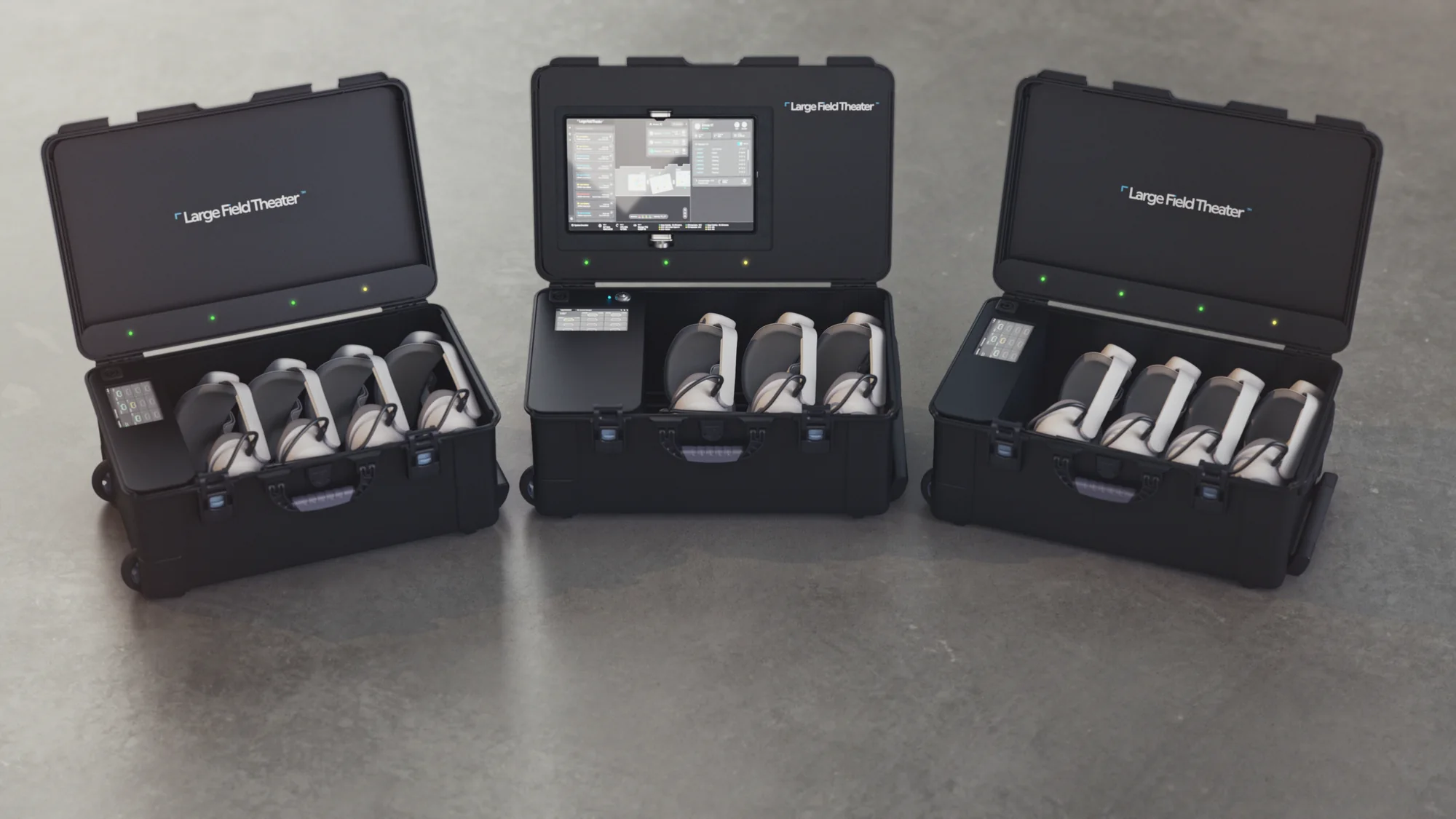 Three LFT Mini cases open side by side